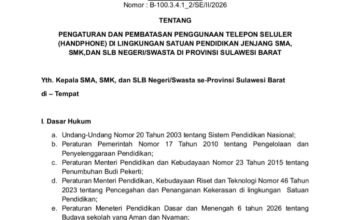 Pemprov Sulbar Batasi ki Penggunaan HP di Sekolah, Siswa Hanya Boleh Pakai untuk Pembelajaran