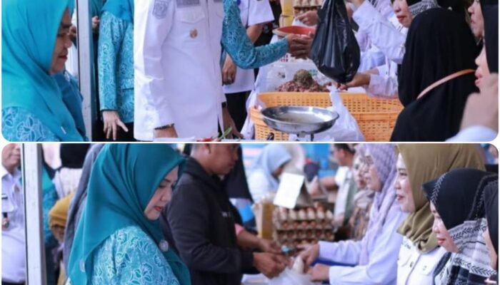 Wabup dan Ketua TP PKK Takalar Hadiri ki Gerakan Pangan Murah di Desa Pattopakang
