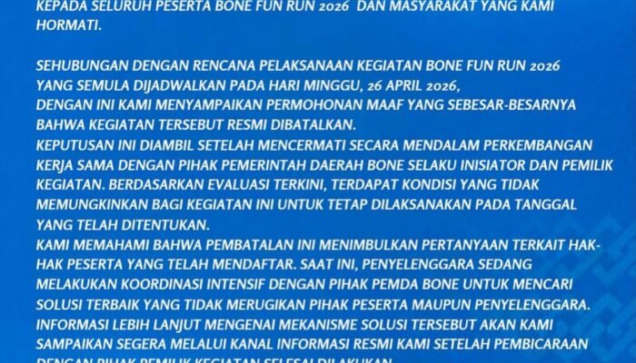 Igana Disappa, Bone Run 2026 Resmi Dibatalkan Pengembalian Dana Bagaimana?