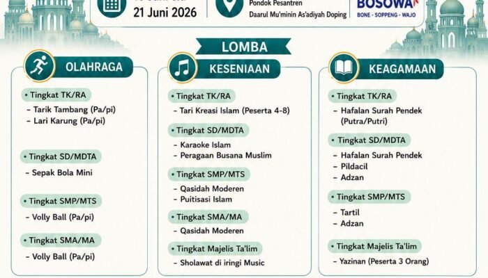 Sambut Tahun Baru Islam  Festival Muharram 1448 H dan Harlah ke-23 Daarul Mu’minin As’adiyah Doping Digelar 16-21 Juni, Siapkan Hadiah Motor