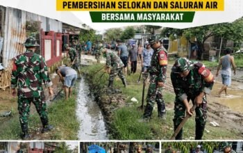 Koramil 1406-10/Pitumpanua dan Warga Bersihkan Selokan di Siwa, Cegah Banjir Saat Musim Hujan