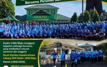 Pererat Kebersamaan, Kodim 1406/Wajo Gelar Olahraga Bersama Personel dan Persit