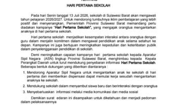 Pemprov Sulbar Beri ki Dispensasi ASN Antar Anak ke Sekolah, Senin 13 Juli Tahun Ajaran Baru Dimulai