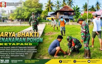 TNI Bersama Warga Tanam Pohon Ketapang di Wajo, Perkuat Penghijauan Desa