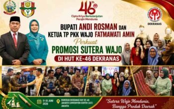 Bupati Andi Rosman dan Ketua TP PKK Wajo Fatmawati Amin Perkuat Promosi Sutera Wajo di HUT ke-46 Dekranas