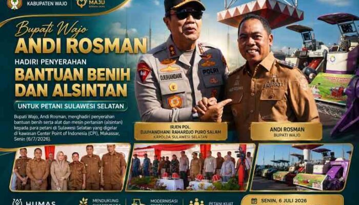 Bupati Wajo Hadiri Penyerahan Bantuan Benih dan Alsintan di Makassar, Tegaskan Komitmen Dukung Swasembada Pangan