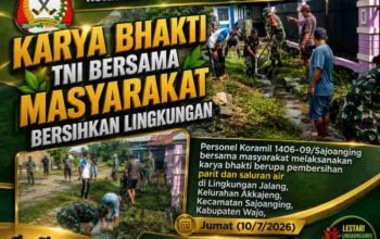 Koramil Sajoanging dan Warga Gotong Royong Bersihkan Parit, Antisipasi Genangan di Lingkungan Jalang