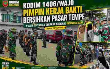 Kodim 1406/Wajo Pimpin Kerja Bakti Bersihkan Pasar Tempe, Wujud Dukungan Gerakan Nasional Indonesia Asri
