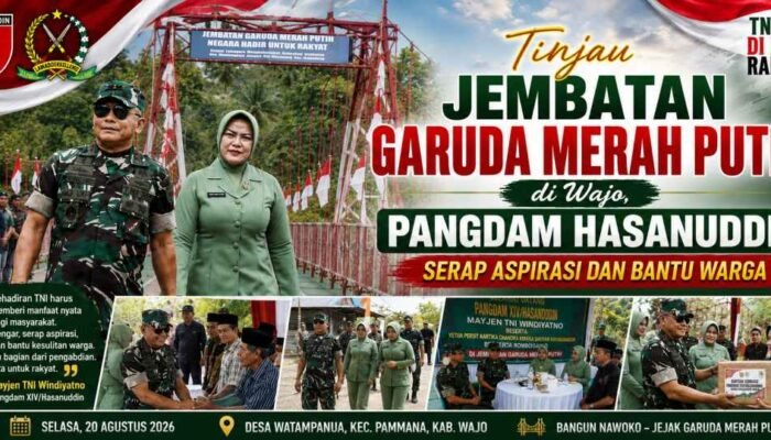 Tinjau Jembatan Garuda Merah Putih di Wajo, Pangdam Hasanuddin Serap Aspirasi dan Bantu Warga