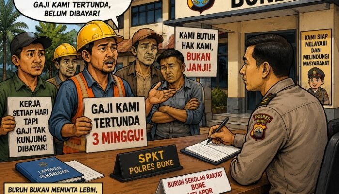 Paressai, Merasa Tidak Ada Kejelasan Upah Mereka Dibayarkan, Buruh Sekolah Rakyat Melapor di Polres Bone