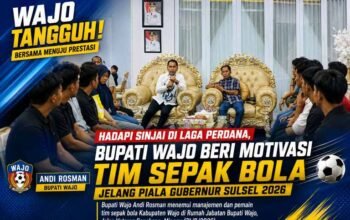 Hadapi Sinjai di Laga Perdana, Bupati Wajo Beri Motivasi Tim Sepak Bola Jelang Piala Gubernur Sulsel 2026