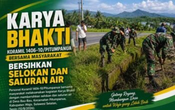 Koramil Pitumpanua dan Warga Gotong Royong Bersihkan Selokan di Desa Bau-Bau