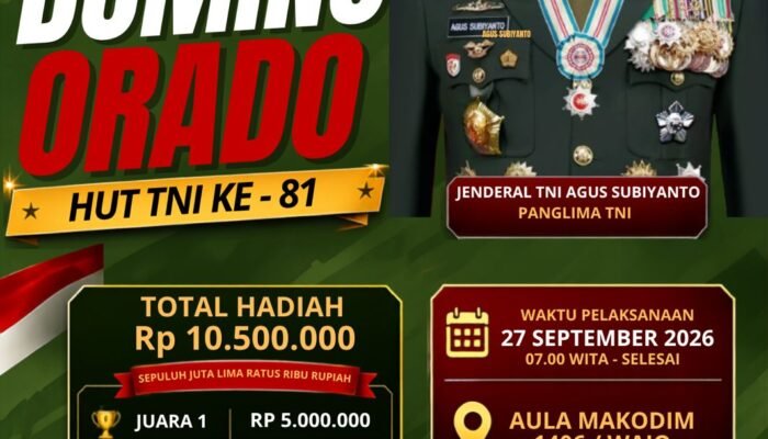 Turnamen Domino Orado Meriahkan HUT TNI ke-81, Total Hadiah Rp10,5 Juta