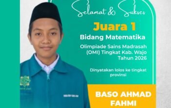 Torehan Prestasi Santri, Baso Ahmad Fahmi Juara 1 OMI Matematika Tingkat Kabupaten Wajo