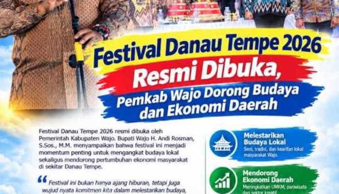 Festival Danau Tempe 2026 Resmi Dibuka, Pemkab Wajo Dorong Budaya dan Ekonomi Daerah