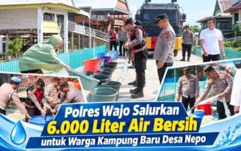 Polres Wajo Salurkan 6.000 Liter Air Bersih untuk Warga Kampung Baru Desa Nepo