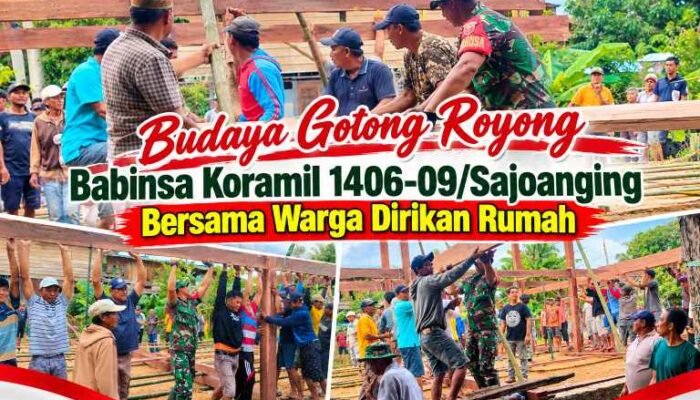 Budaya Gotong Royong, Babinsa Koramil 1406-09/Sajoanging Bersama Warga Dirikan Rumah