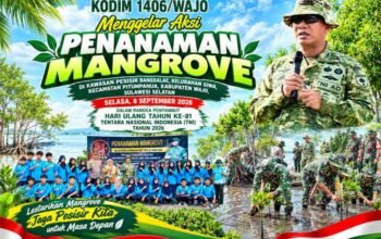 Kodim 1406/Wajo Tanam Mangrove Sambut HUT Ke-81 TNI, Jaga Pesisir dan Lestarikan Lingkungan