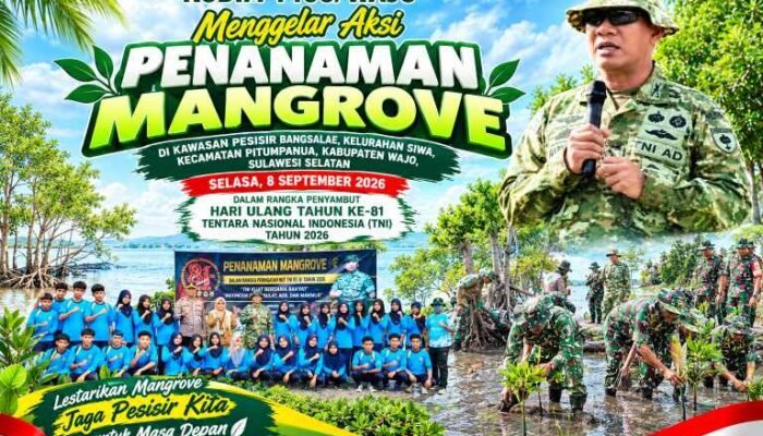 Kodim 1406/Wajo Tanam Mangrove Sambut HUT Ke-81 TNI, Jaga Pesisir dan Lestarikan Lingkungan