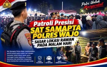 Patroli Presisi Sat Samapta Polres Wajo Sasar Lokasi Rawan pada Malam Hari