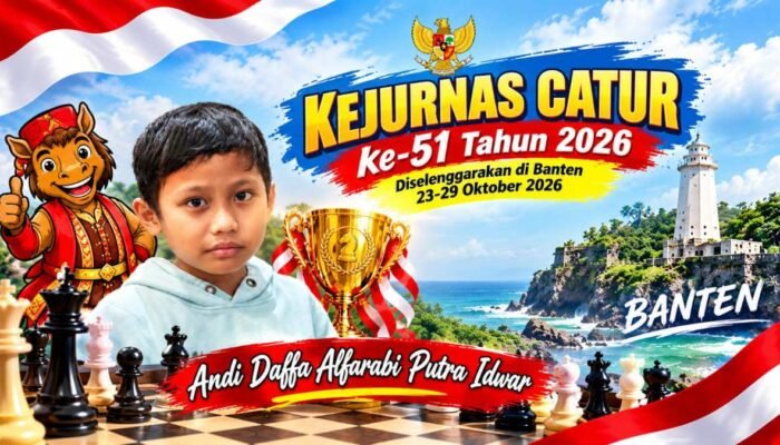 Ewako ! Daffa Alfarabi Wakili Sulsel Kategori Under-13 di Kejurnas Catur ke-51 Tahun 2026 di Banten