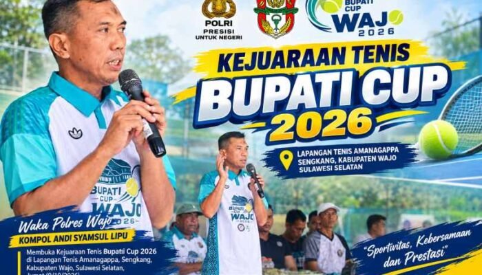 Waka Polres Wajo Buka Kejuaraan Tenis Bupati Cup 2026, Perkuat Silaturahmi dan Sportivitas