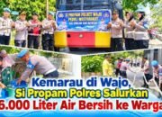 Warga kesulitan mendapatkan air bersih akibat kemarau dan berkurangnya sumber air. Polisi turun langsung menyalurkan bantuan menggunakan mobil Water Canon.