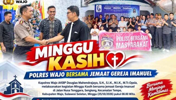 Minggu Kasih di Gereja Imanuel Sengkang, Kapolres Wajo Sosialisasikan Kamtibmas dan Layanan Call Center 110