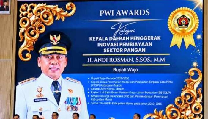 Bupati Wajo Andi Rosman Raih PWI Awards, Diapresiasi atas Inovasi Pembiayaan Sektor Pangan
