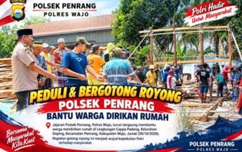 Polsek Penrang Bantu Warga Dirikan Rumah, Wujud Polisi Humanis di Wajo