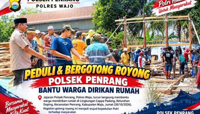Polsek Penrang Bantu Warga Dirikan Rumah, Wujud Polisi Humanis di Wajo